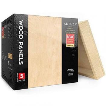 Arteza Encaustic Art Wood Panels, 20 x 20 cm (8x8), Pack of 5