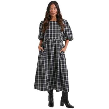 Dorothy Perkins 12 Petite Gingham Midi Dress with Puff Sleeves, Black