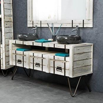 Mueble lavabo doble Wanda Collection Loft mindi y metal 160 blanco