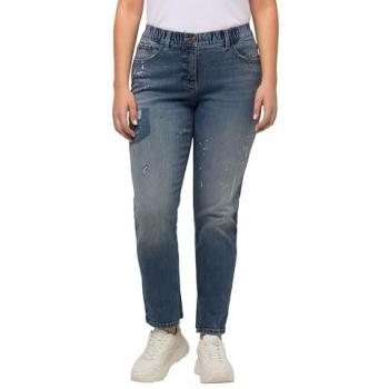 Ulla Popken Boyfriend-Jeans, große Größen, Damen, blau, Baumwolle, Destroy-Effekte