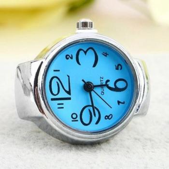 Elastic Quartz Finger Ring Watch for Girls with Round Dial