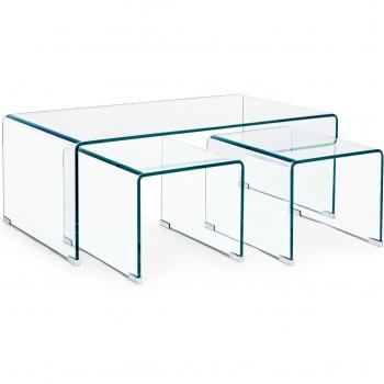 Trio de tables basses gigognes en verre contemporain L110