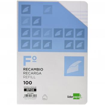 Papel Recarga Liderpapel Folio 100 F 4TF-03 2 Rayas Pauta Estreita 4 Furos