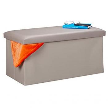 Sitzbank mit Stauraum, Kunstleder, gepolstert, 37,5 x 76,5 x 38,5 cm, grau