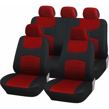Kit de housses de sièges auto A18 Rouge Noir avec protection de volant et de ceinture
