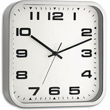TFA Dostmann Analoge Wanduhr, quadratisches Design, inkl. Batterien, silber