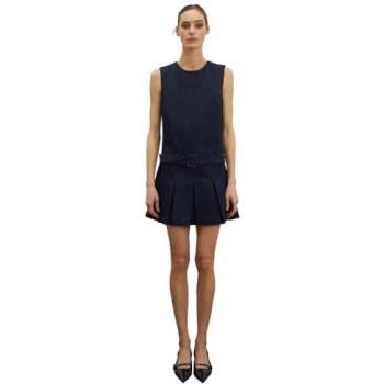 Vestido Corto Sin Mangas Plisado y Mini en Denim con Falda de Tablas Azul 46 Primavera Verano 24