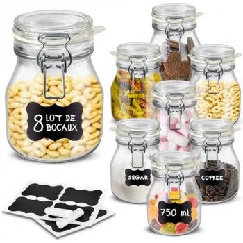 Bocaux en Verre 750ml avec Étiquettes et Craie