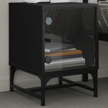 Table de chevet design avec porte en verre noir 35x37x50 cm
