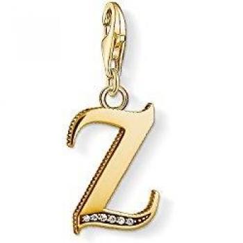 Colgante charm letra Z de plata de ley 925 con baño de oro de 18K
