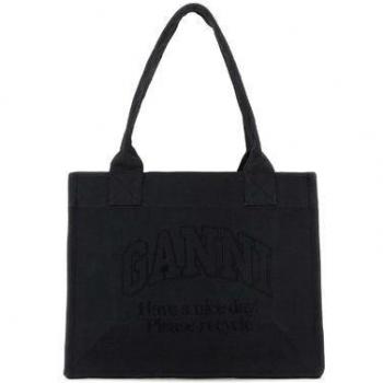 Ganni Black Canvas Easy Shopper Tote Bag