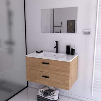 Mobile da bagno sospeso 80 cm in legno con 2 cassetti