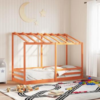 Lit pour enfants avec toit en bois massif de pin cire marron 90x190 cm