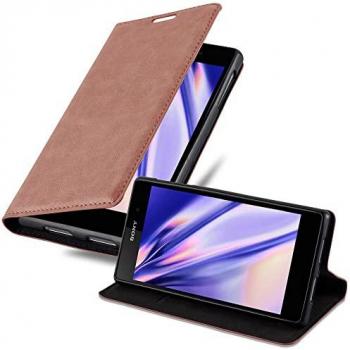 Funda Libro con Soporte para Sony Xperia Z1 en Marrón Capuchino
