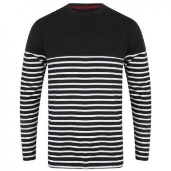 Dunkelblau/graues Langarmshirt mit bretonischen Streifen für Männer