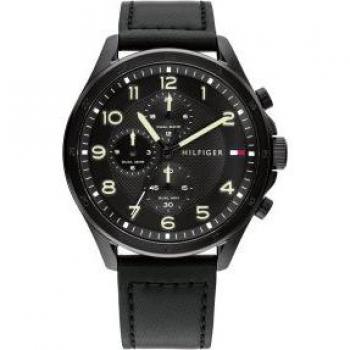 Hombre Tommy Hilfiger Reloj Axel con Correa de Piel Negra