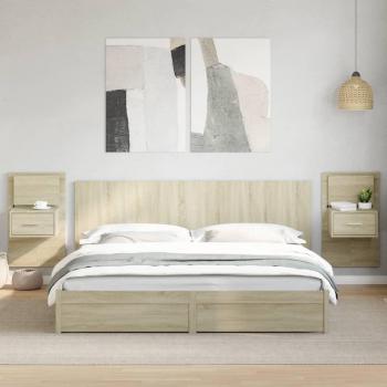 Comodini a Parete con luci led 2 pz Rovere Sonoma Vidaxl 409370