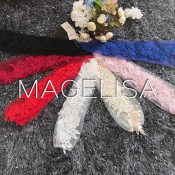 Gants de soirée en dentelle rose noir bleu sans doigts