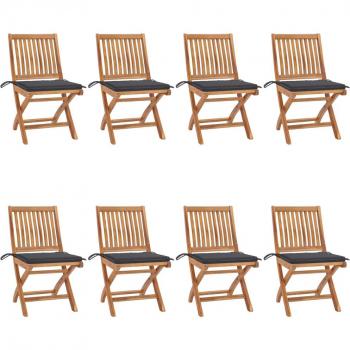 Klappbare Teak Gartenstühle mit Kissen, 8 Stk