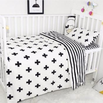 3-Piece White Stripe Cotton Baby Bedding Set for Crib