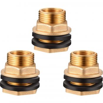 Solid Brass Threaded Bulkhead Connectors (Set of 3), 1/2 FIP to 3/4 MPT for Water Storage