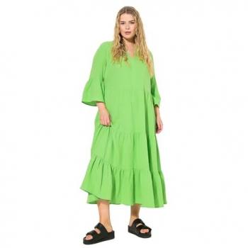 Studio Untold Maxikleid für Damen in großen Größen, A-Line, Musselin, Stehkragen, Volants, grün, Größe 42/44