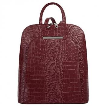 Cluty Cityrucksack aus echtem Leder im Kroko-Look, Made in Italy, dunkelrot