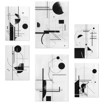 Set de 6 Pósters Bauhaus Blanco y Negro con Líneas y Formas para Decorar Habitaciones y Oficinas A3 y A4 Sin Marco