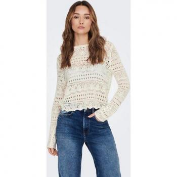 JDY Rundhalspullover mit Lochmuster in Creme