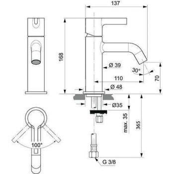Lavabo Mitigeur Ideal Standard BC776A2 – Or Brossé – Saillie 110 mm – Sans Garniture