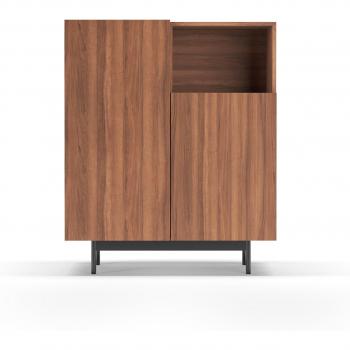 Buffet de rangement mélaminé, deux portes, imprimé, finition noyer