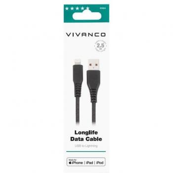 Vivanco Langzeit-USB auf Lightning Verbindung, 2,5m, schwarz
