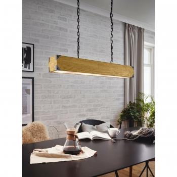 Lampada a Sospensione Harborough 4 (E27) – design vintage acciaio nero + legno