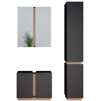 Meubles bain Gloria en anthracite, 3 pièces + armoire haute, marque Vicco