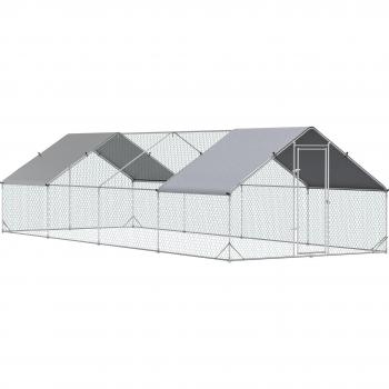 PawHut Gallinero Exterior Grande 3x6x2 m – jaula de acero galvanizado con techo PE y cerradura – Plata