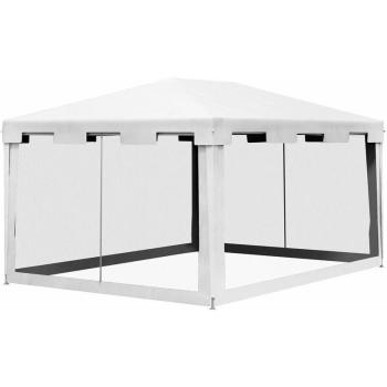 Giardino Ombra 4×3 m: Gazebo Pieghevole con Zanzariera, 2 Ingressi – Metallo PE Bianco e Nero