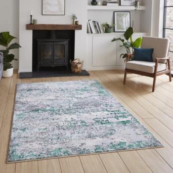 Elegant Green Metallic Abstract Area Rug