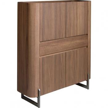 Mueble Aparador Alto en Nogal y Acero Metálico – 115 × 40 × 134 cm