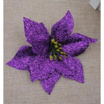 H605 10pcs Plastic 15cm Christmas Glitter Flower Heads for Decoration