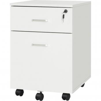 Cassettiera Ufficio Bianco a 2 Cassetti con Serratura e Ruote