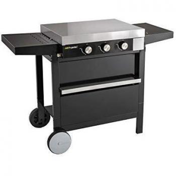 Cook'in Garden PG037T FINESTA 3B sur Chariot avec Capot Plancha gaz, Noir/INOX