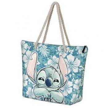 Bolso de Playa Stitch, con Cremallera, Asa, Licencia 100% Oficial, Color Verde, 37 x 52 x 17 cm