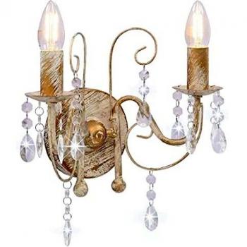 Antique White Wall Lamp with Beads 2 x E14 Bulbs