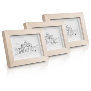 Casa Chic Edinburgh 3‑er Set: Rechteckige Foto‑Rahmen 14 × 9 cm, Holz-Design & Passepartout