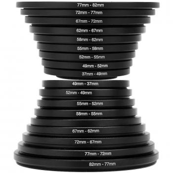 Set 18 filtres DSLR (UV/Polariseur) avec anneaux d’adaptation