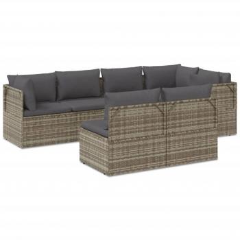 VidaXL 7-Piece Grey Rattan Garden Lounge Set with Soft Cushions