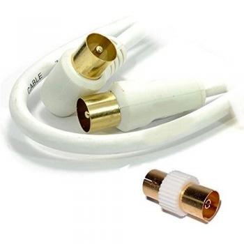 Right Angle TV Aerial Freeview Plug Video Cable & Coupler GOLD 1m White