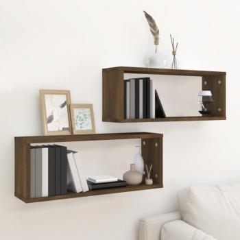 Wall Cube Shelves Set of 2 Brown Oak 60x15x23 cm Engineered Wood vidaXL