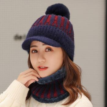 Women's Thick Knitted Pom Pom Beanie and Scarf