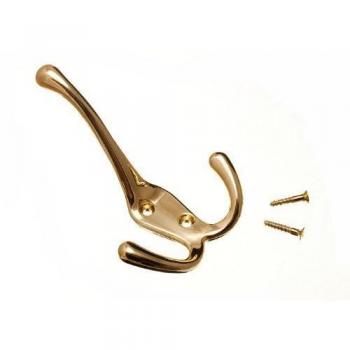 Tri Hook Brass Plated Coat and Hat Hanger with Screws